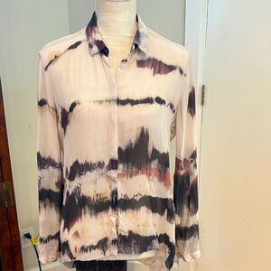 Go by Go Silk Washable Silk Button Down Shirt - Abstract Tie Dye Print - Small